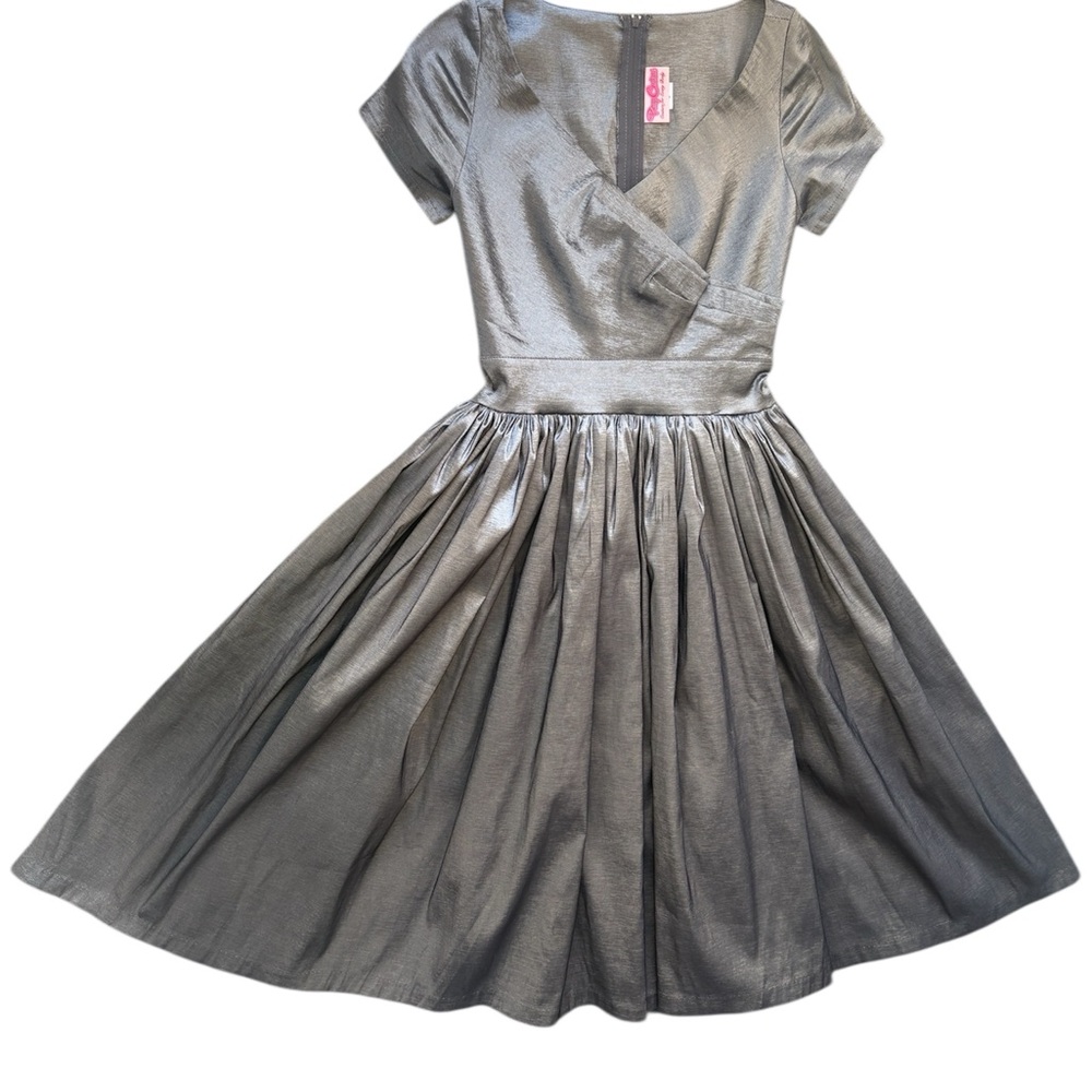 Pinup Couture Ava Party Swing Dress Silver Black - Small Medium - Picture 2 of 7